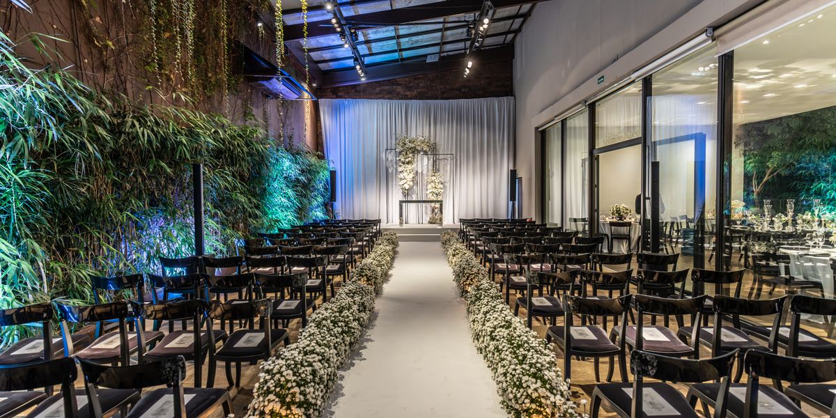 Decorated wedding ceremony space at Gateway Conference & Event Center in Clayton, NC